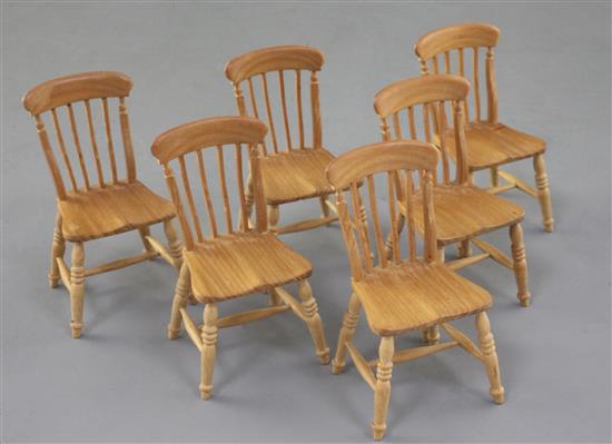 Denis Hillman. A set of six miniature Victorian style beech kitchen dining chairs, heights 2 7/8in.